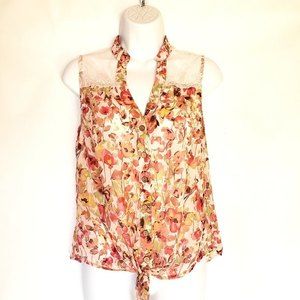 SALE! sheer floral sleeveless top (0611)